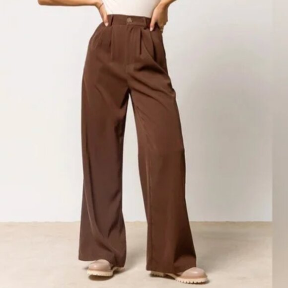 Bohme Chic Brown Wide-Leg Pants with High-Waisted Design - Picture 1 of 12